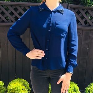 Navy stud collar button down